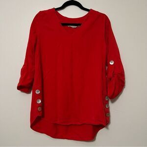 Soft Surroundings Red Button Detail Tunic Blouse 100% Tencel Lyocell‎ Size Small